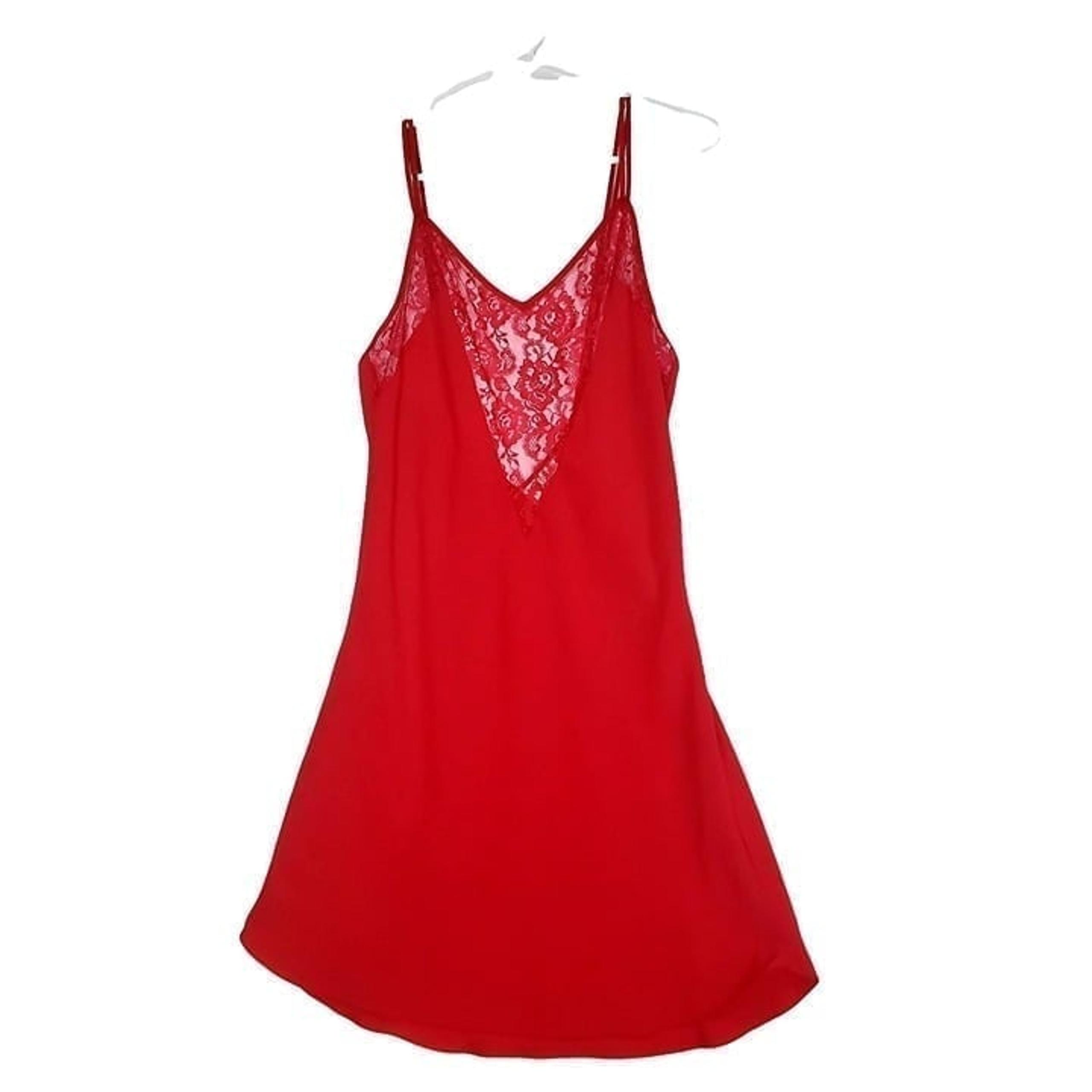 VNTG VICTORIA'S SECRET Womens Nightgown SZ M Red 80's Lace Straps V-Neck