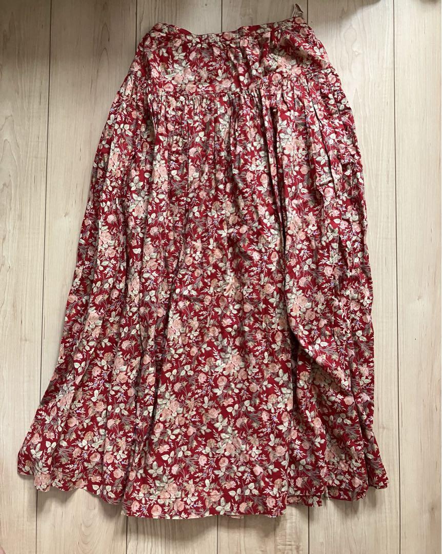 Excellent Condition☆ Pink House Flower Long Skirt, Red, Ingeborg