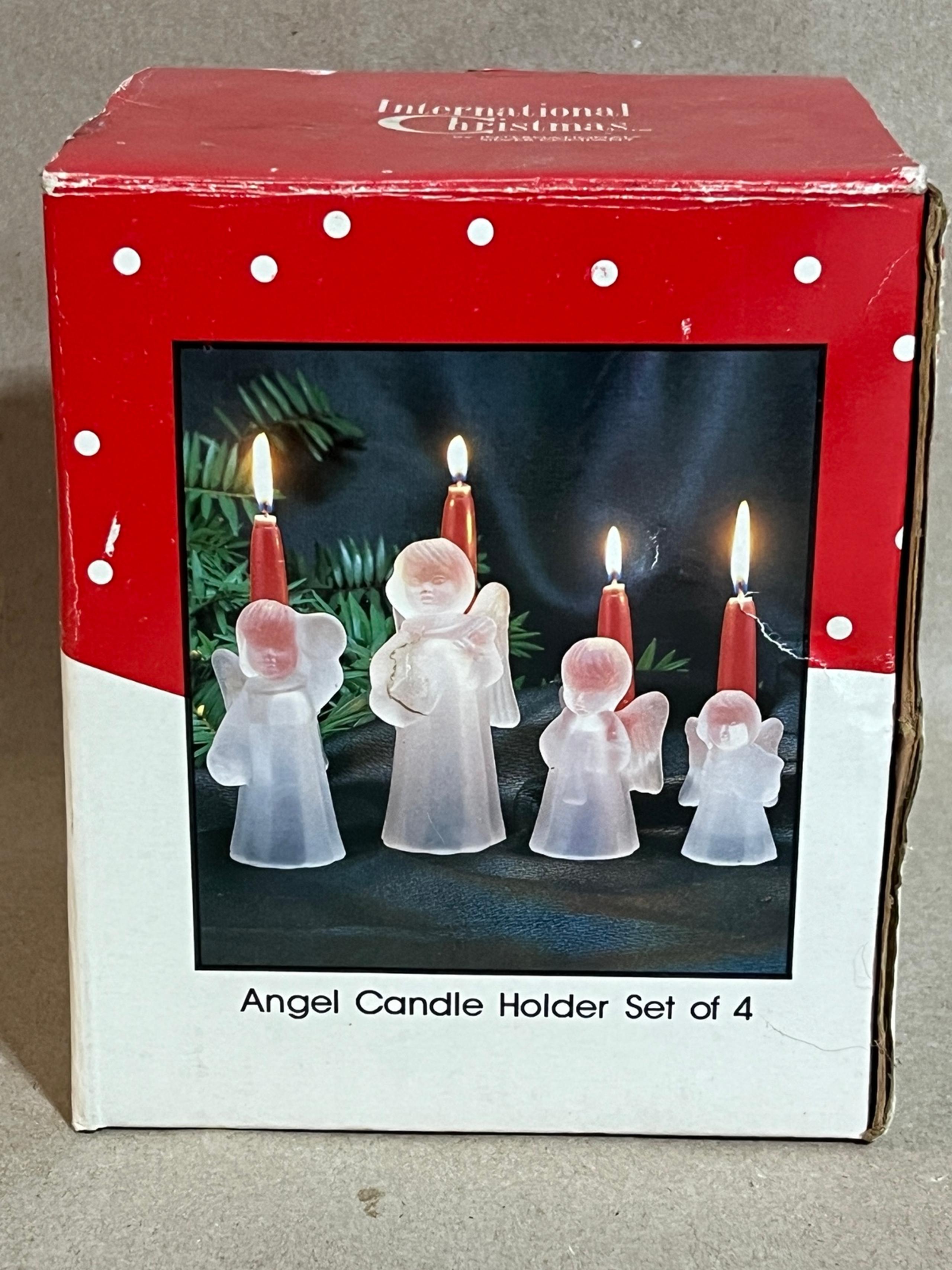 Vtg Christmas Angel Candle Holder Set of 4 Glass International Silver Co W/Box