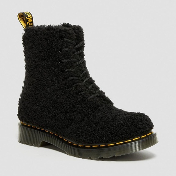 DR MARTENS 1460 BOOTS IN BLACK LUX BORG FAUX SHEARLING US WOMEN SIZE 9