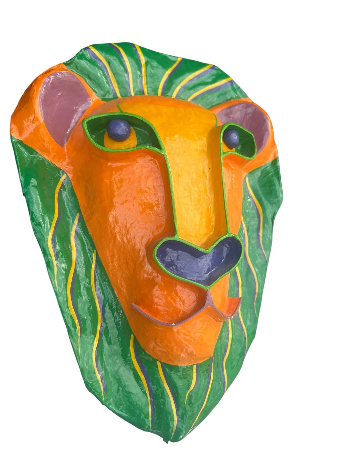 Gina Truex Papier Mache Lion Head Mask 3D Sculptural Wall Hanging signed. Some c
