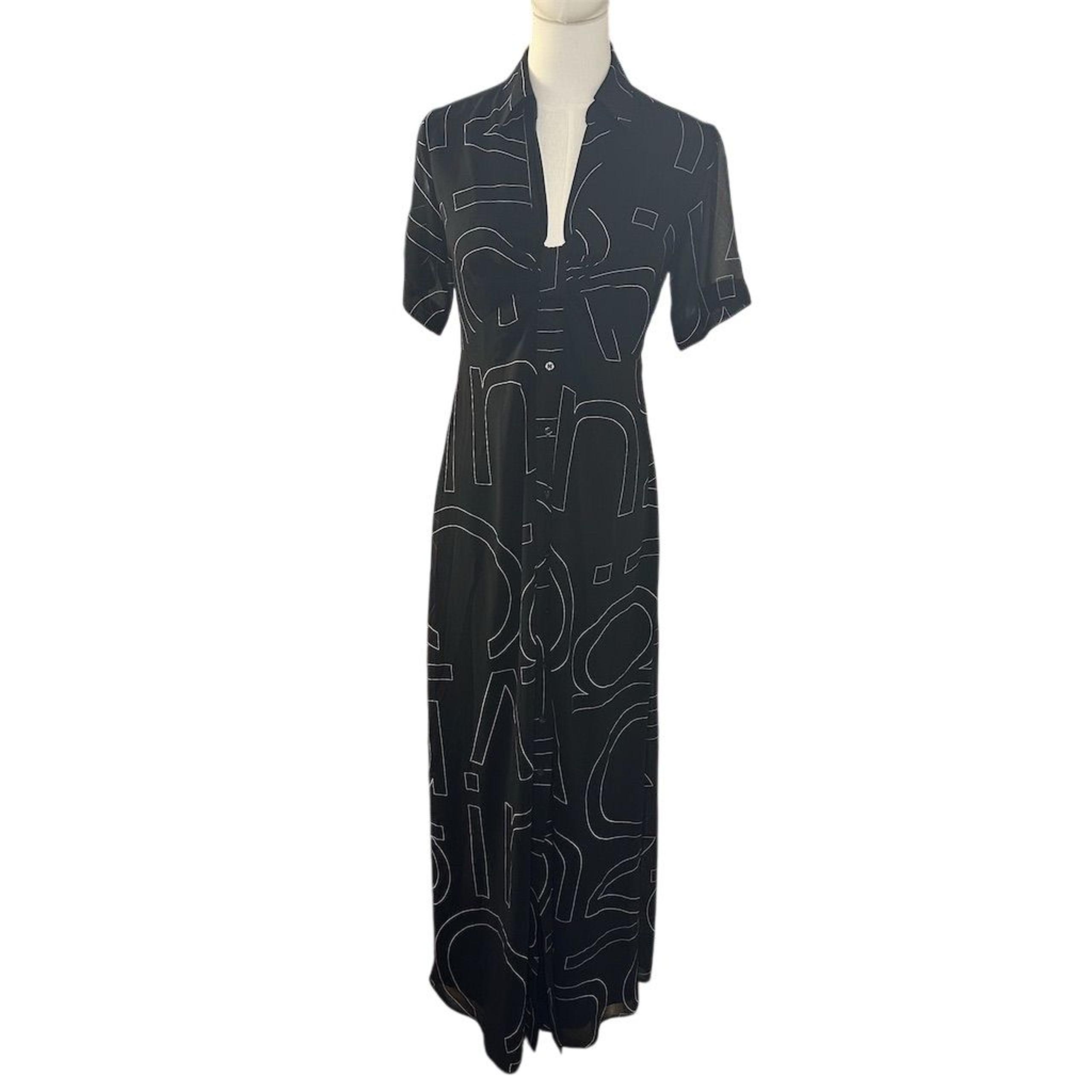 Calvin Klein Women's Size 2 Black Monogram Maxi Shirt Dress Casual