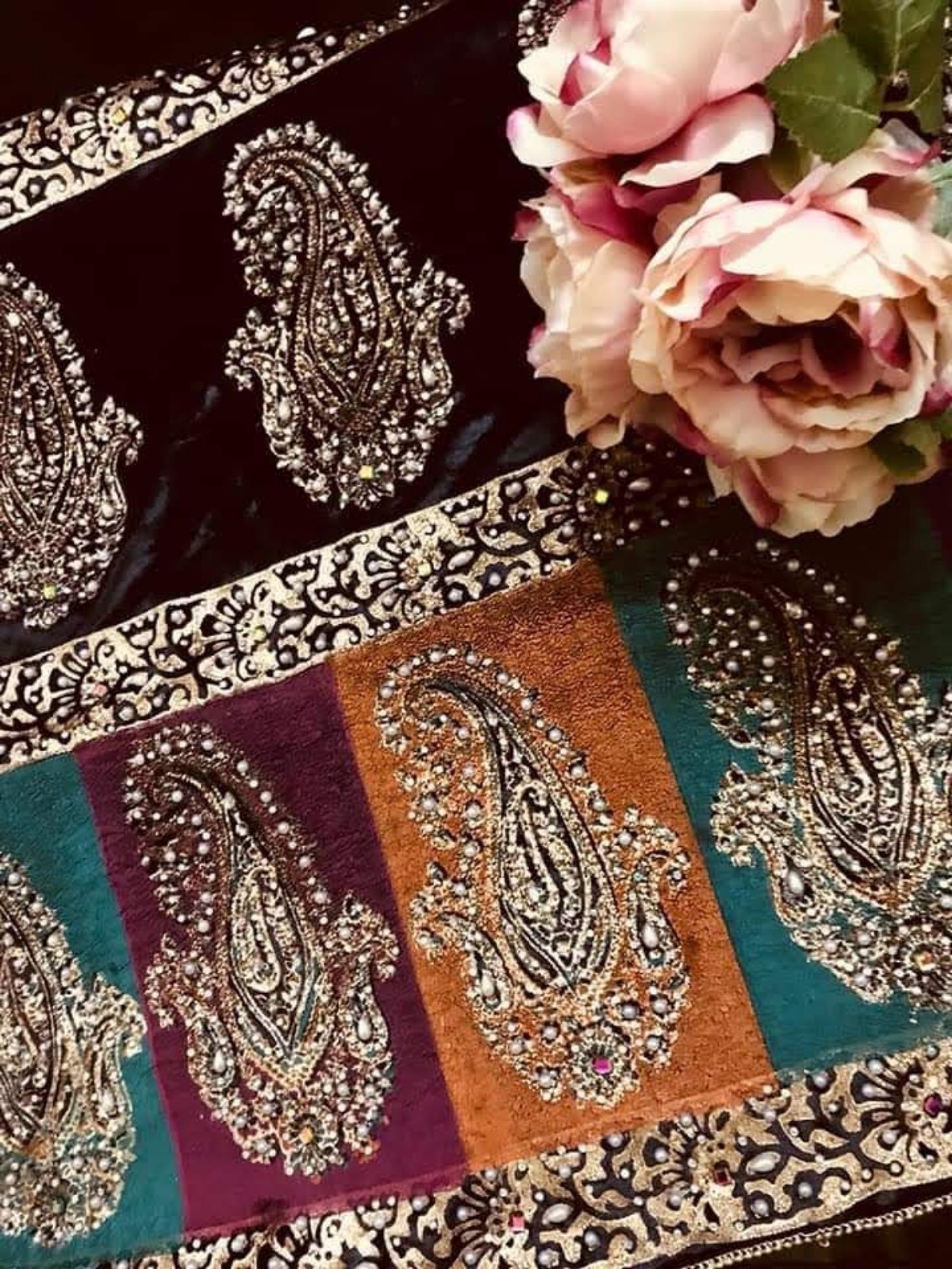 Velvet blick prunted shawl/scarf, pakistani clothes and accessories