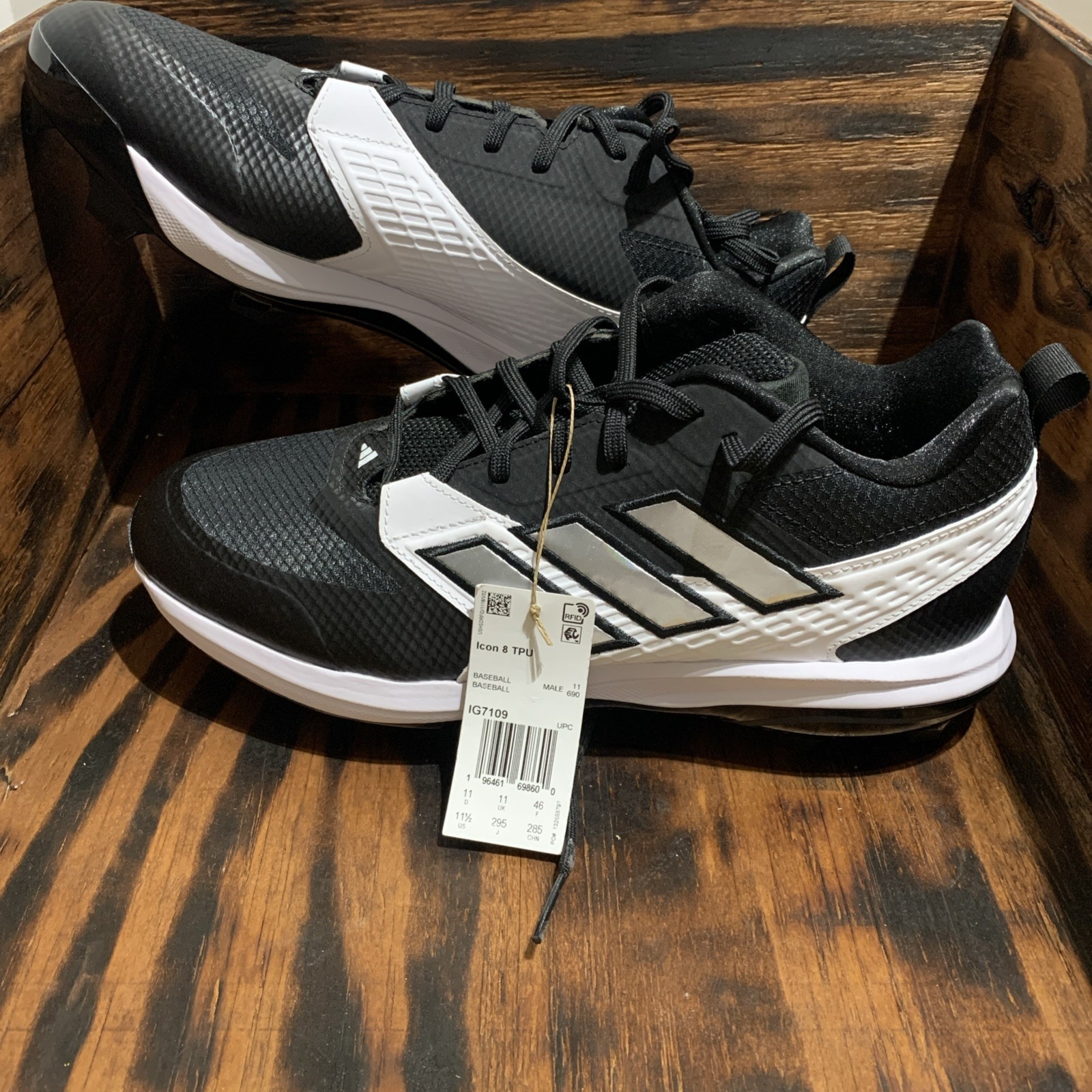 Adidas Icon 8 TPU Men's Size 11.5 Adult Baseball Cleats Black White IG7109 New