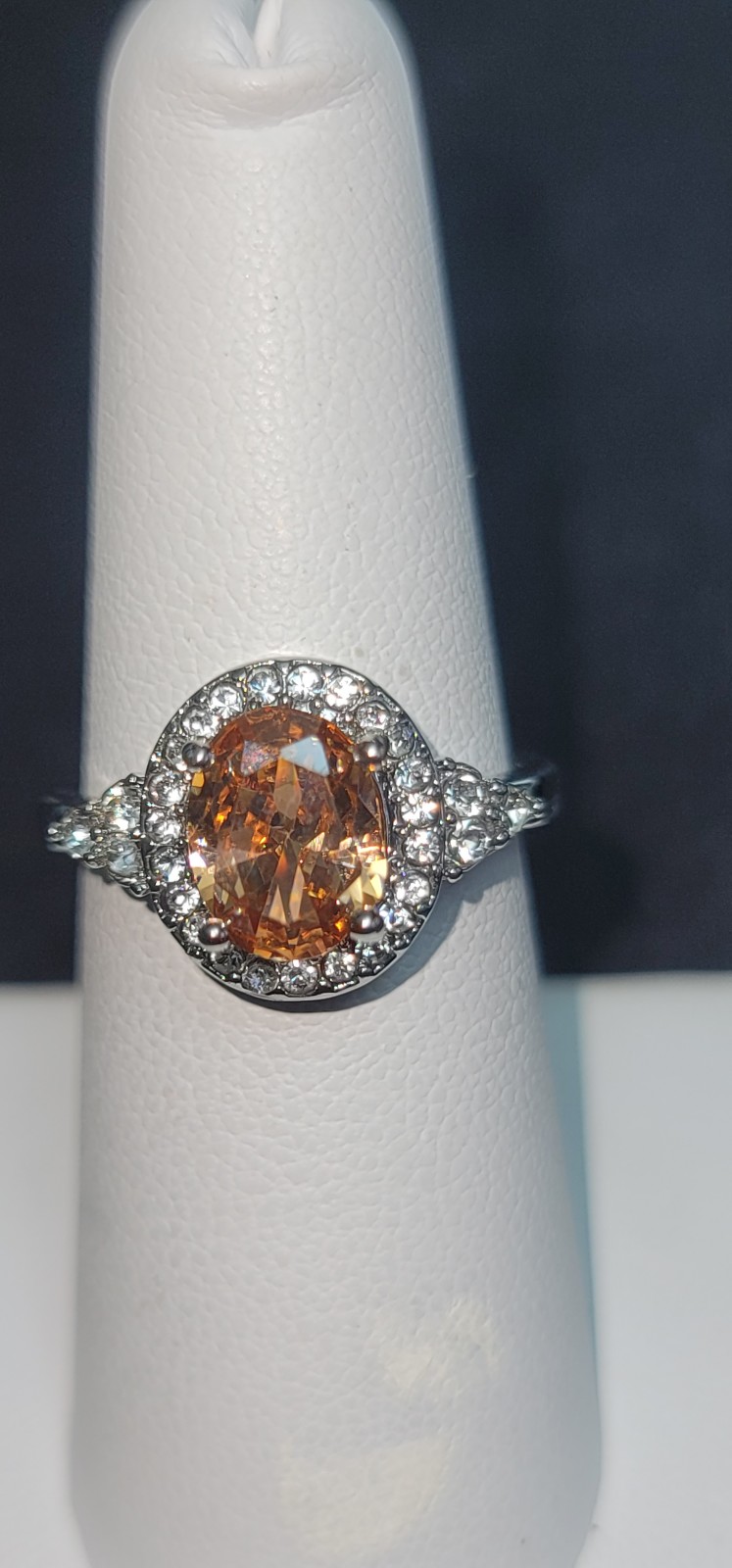 R564-B Champagne and White Diamond Engagement Ring. Size 7.