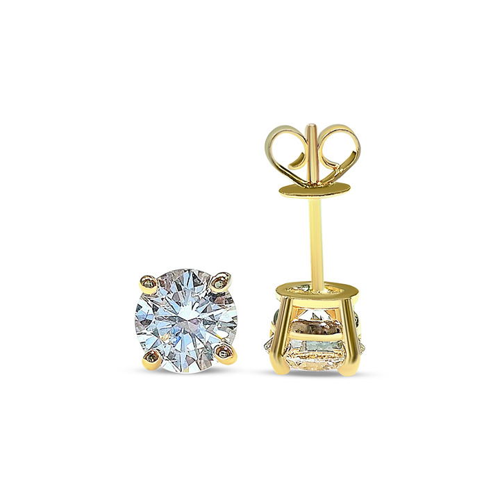5MM Moissanite 14K Solid Yellow Gold Heavier basket Weight Gold sold in 1 Pair