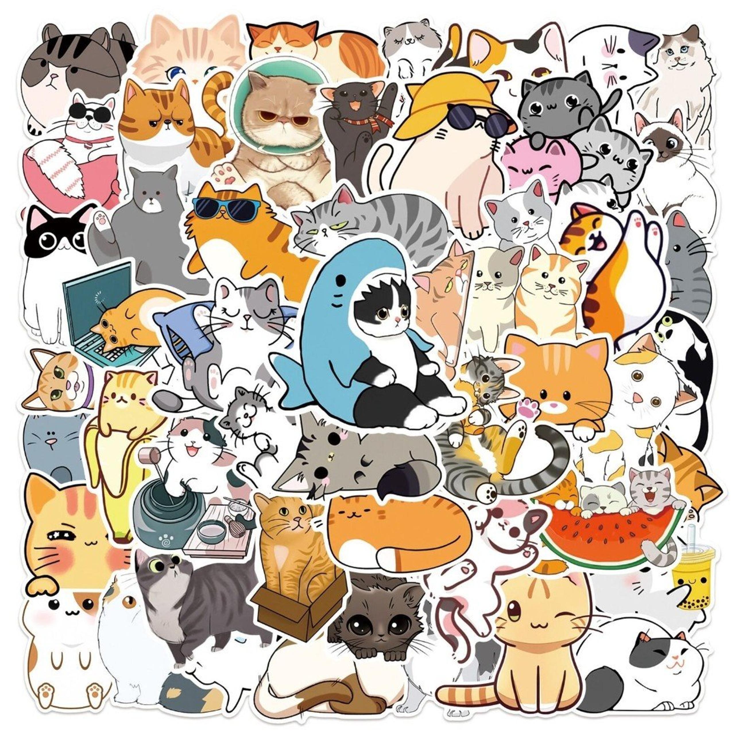 (50 pcs) Cat Stickers Non-toxic Vinyl Stickers for Laptops Water Bottles and Mor