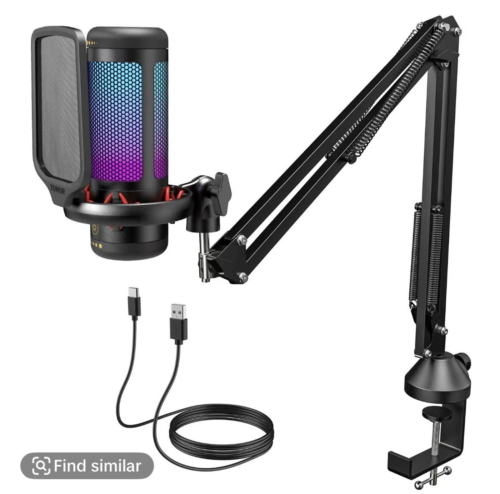 SEALED TONOR TC310 Gaming USB Microphone Set With Boom Arm, RGB Lighting, Quick