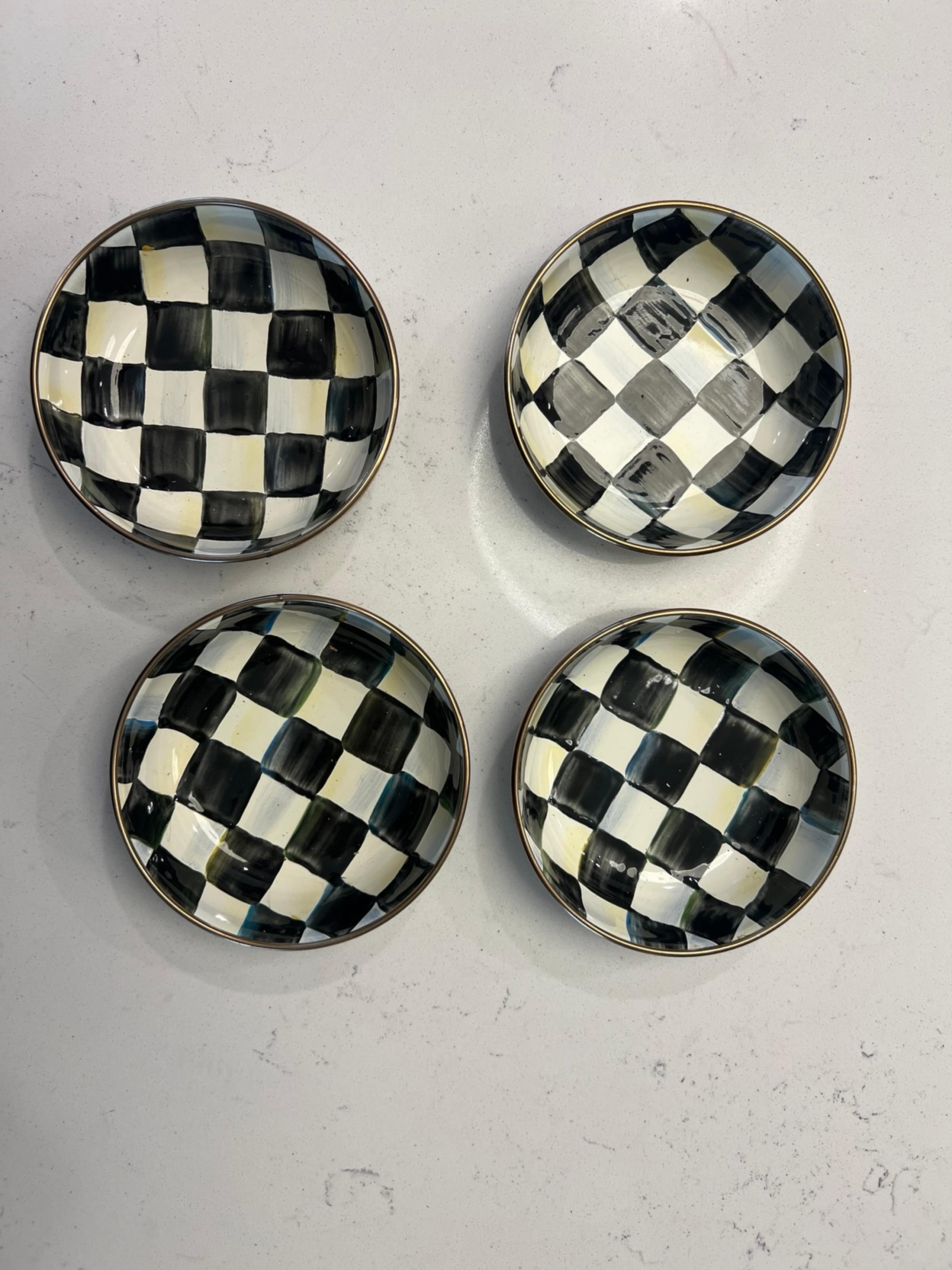 MacKenzie Childs Courtly Check Enamel Dipping Dish 3.75” Bowls Set Of 4
