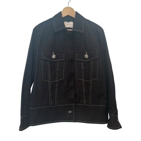 Dorothee Schumacher Black Denim Pearl Button Jacket Size 3 / M