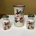 Nichols Pottery Napkin holder and salt and pepper shakers flowers, hummingbirds
