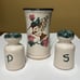Nichols Pottery Napkin holder and salt and pepper shakers flowers, hummingbirds