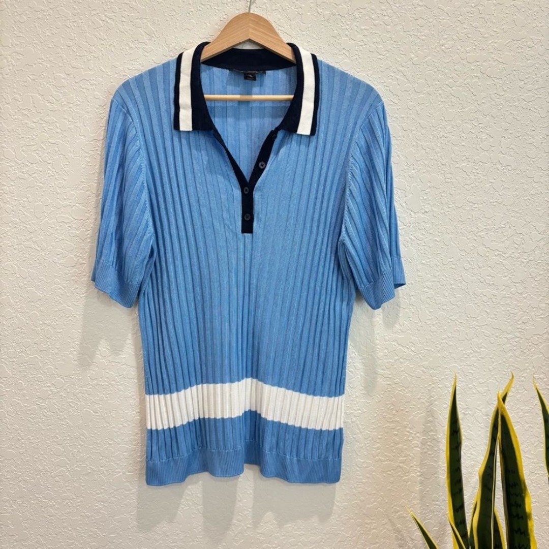 St. John Blue Ribbed Polo Top Size XL