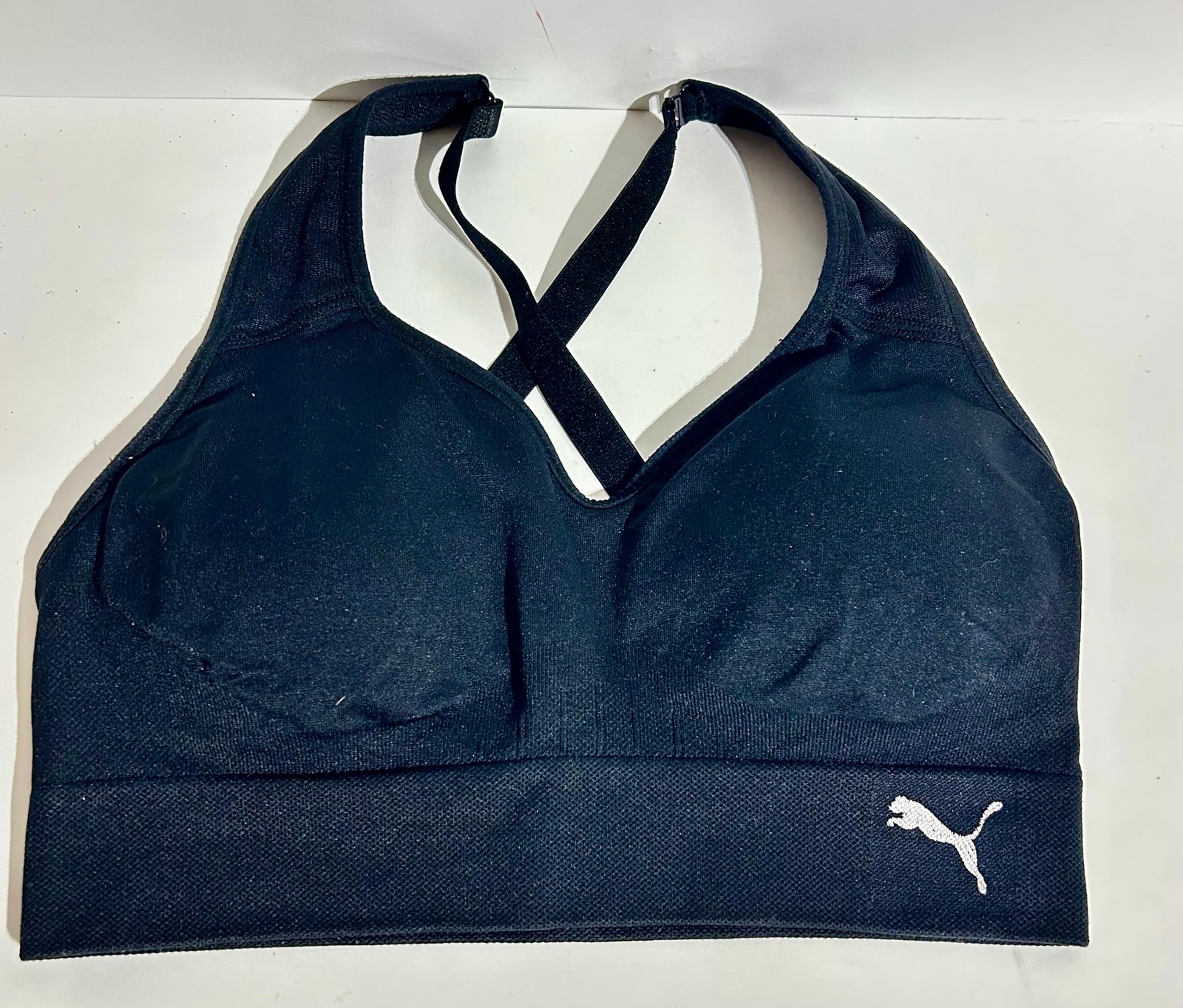 PUMA Sports Bra Removable Cups Womens Size Small Black Racerback Adjust Strap