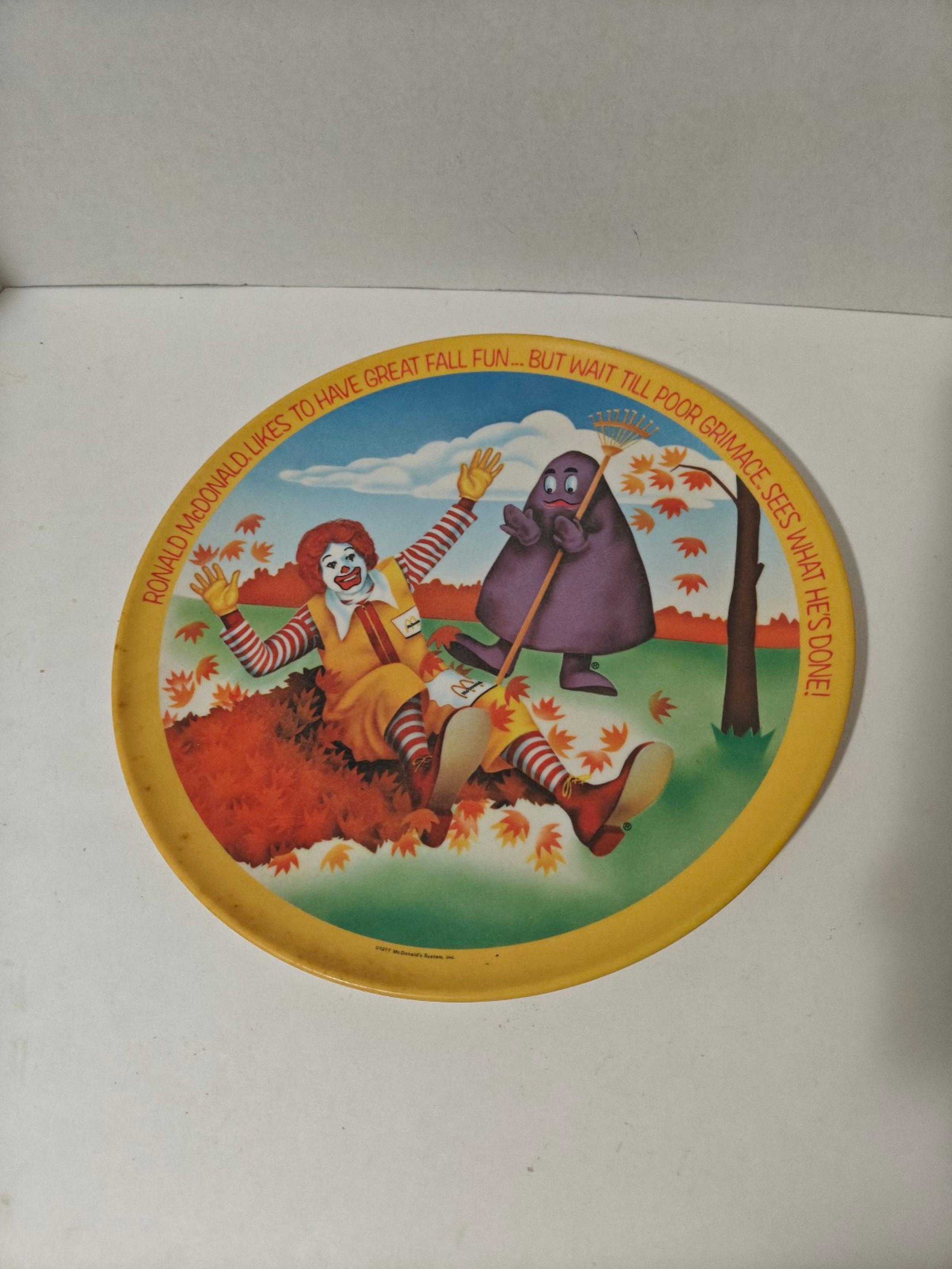 Vintage McDonalds Plate Fall Melamine Plate 1977 Ronald & Grimace Autumn