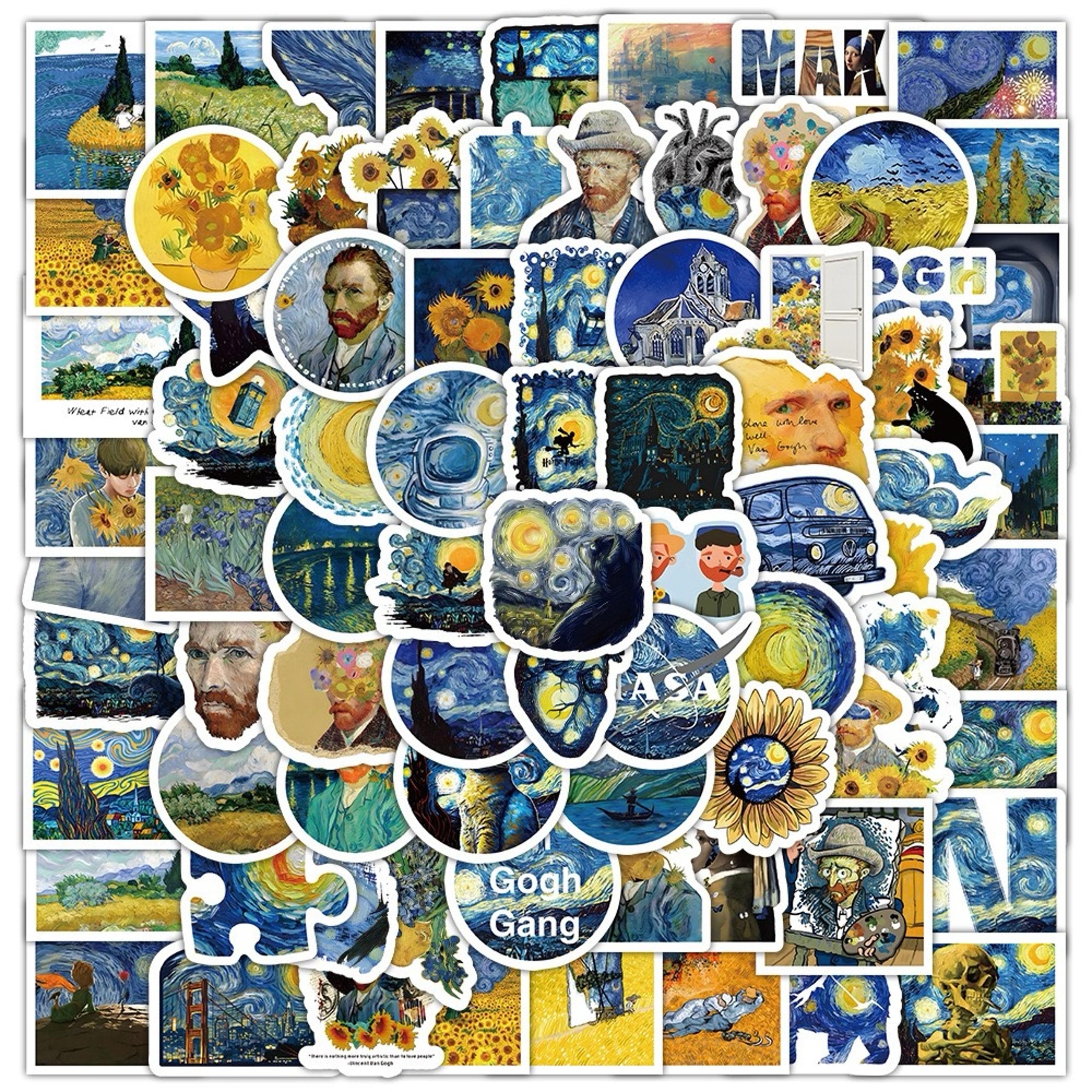 100Pcs Van Gogh The Starry Night Sunflowers Art Waterproof Stickers for Water Bo
