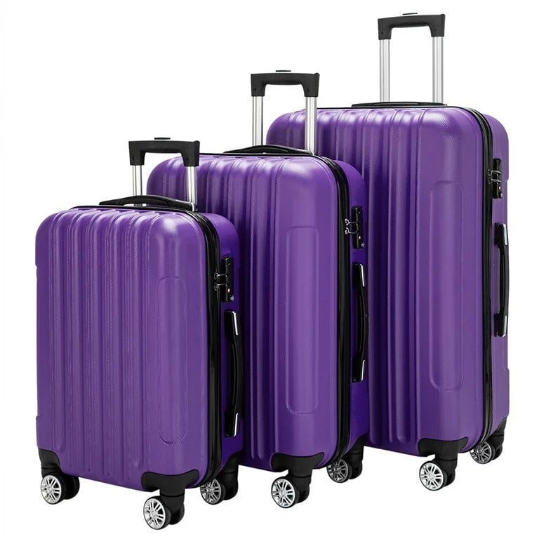 Zimtown 3 Piece Luggage Set Hard Shell Suitcase Spinner 20 24 28 Purple