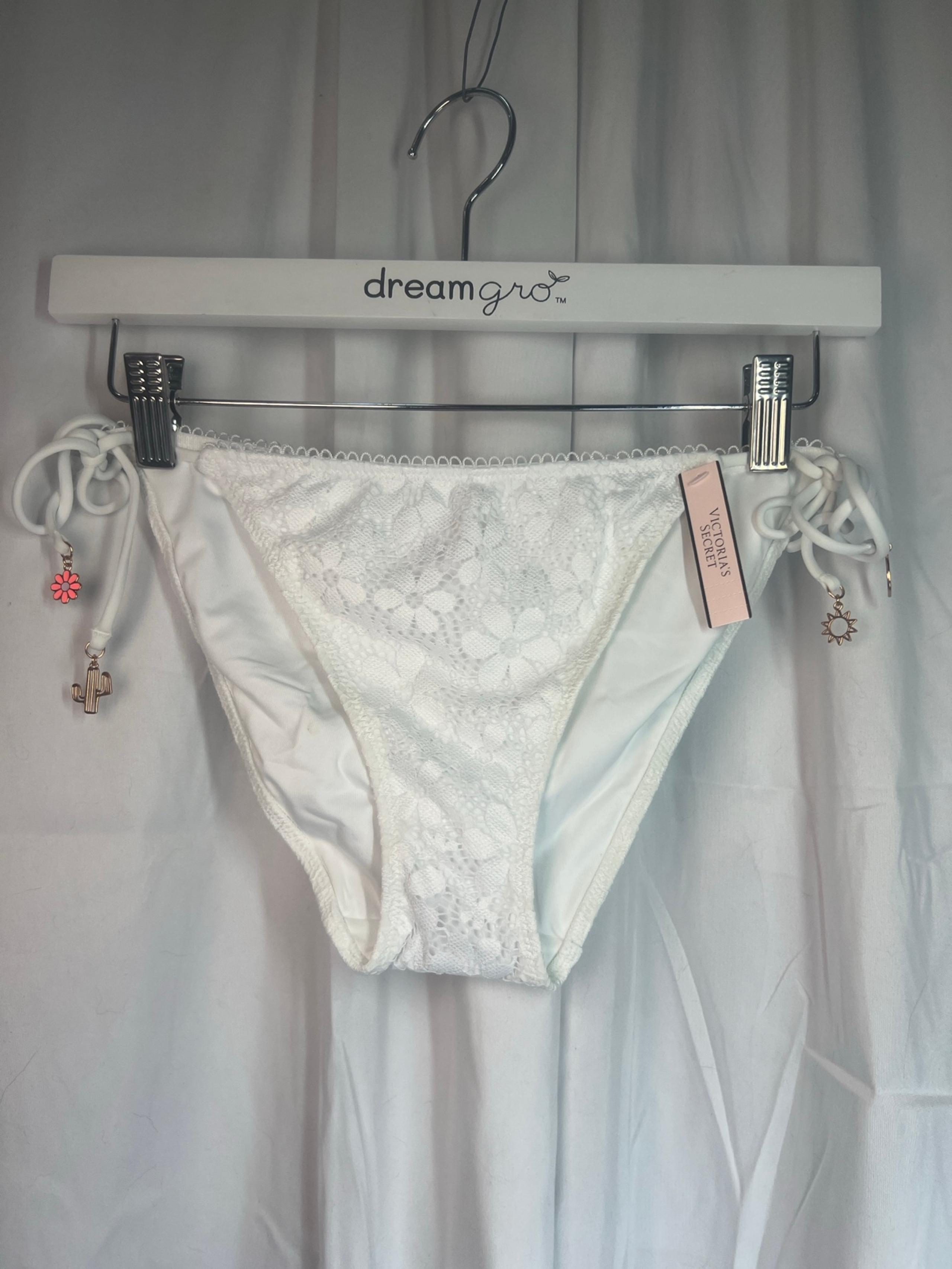 Victorias Secret swim the teeny bikini white lace charm bottom side-tie string M
