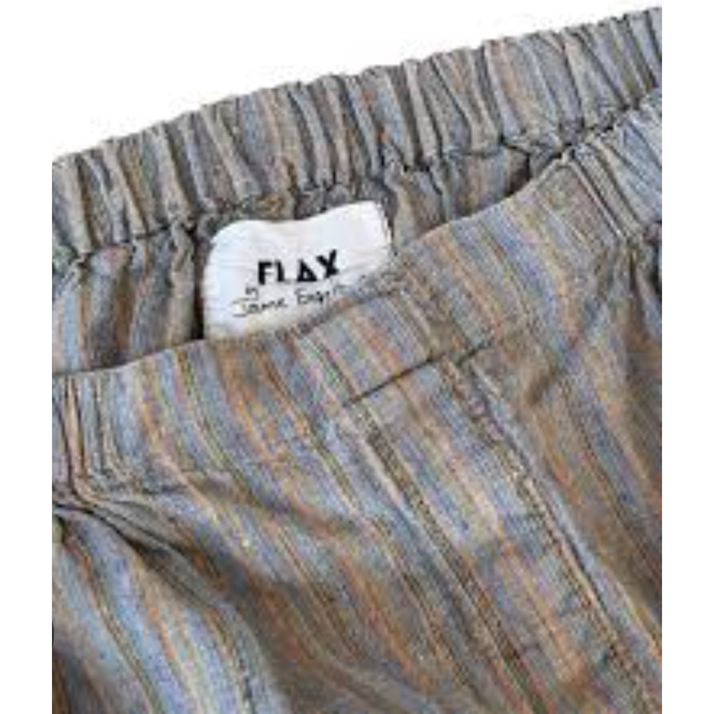 FLAX Jeanne Engelhart Linen Wide Leg Pants Elastic Lagenlook Striped Earthy L