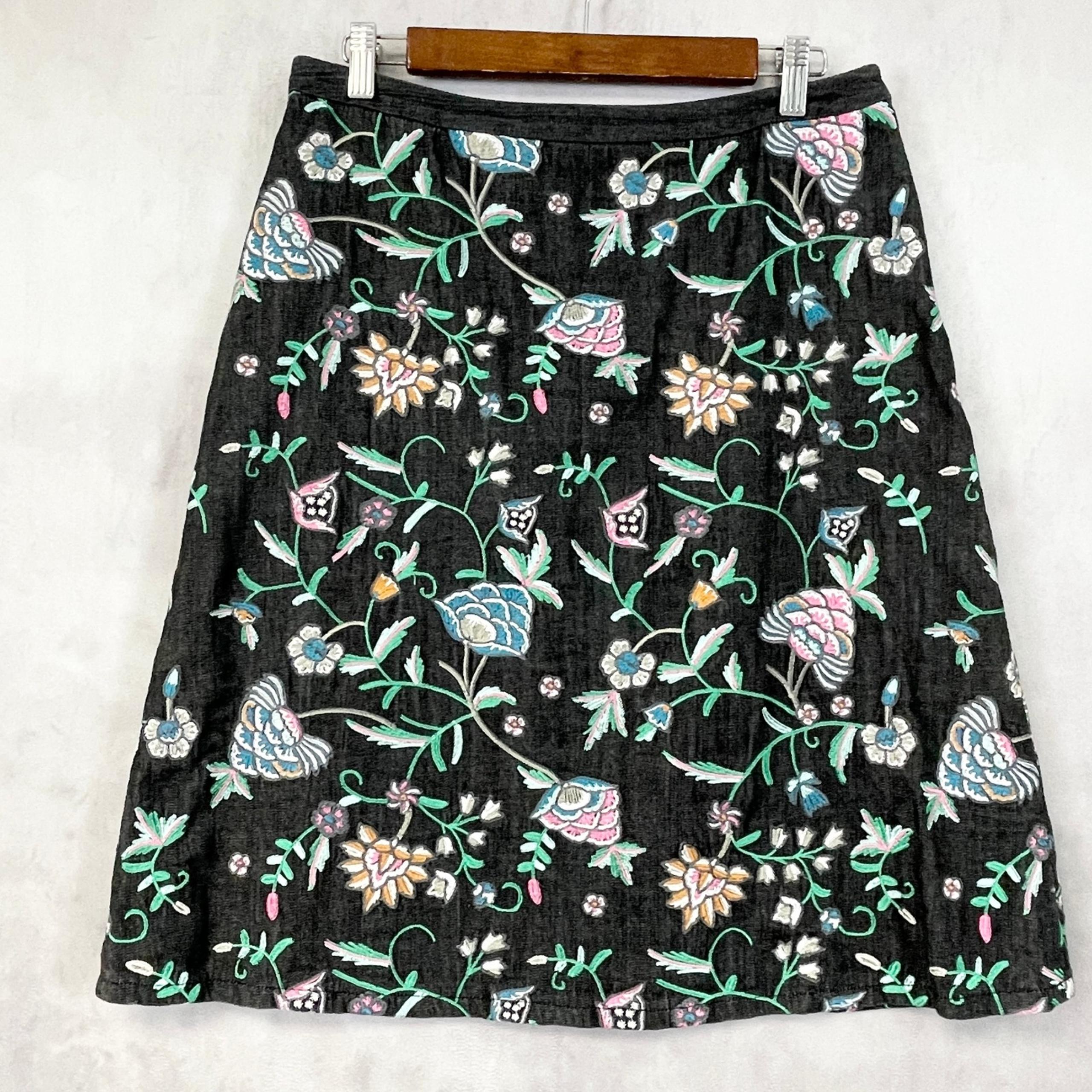 Dana Buchman Womens Skirt 6  A Line Denim Embroidered Floral Boho Cottagecore