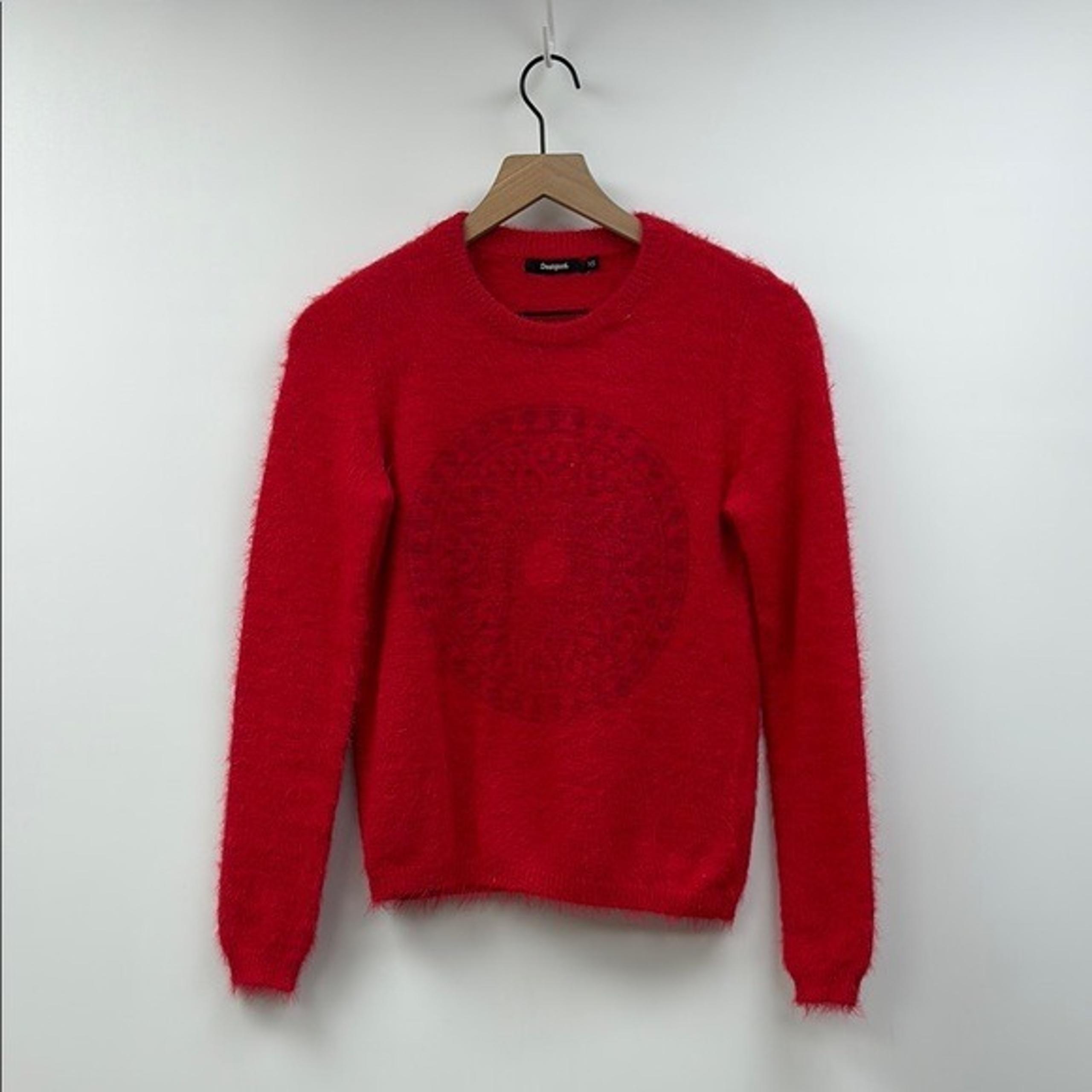 Desigual Alda Fuzzy Knit Crewneck Pullover Sweater Red XS