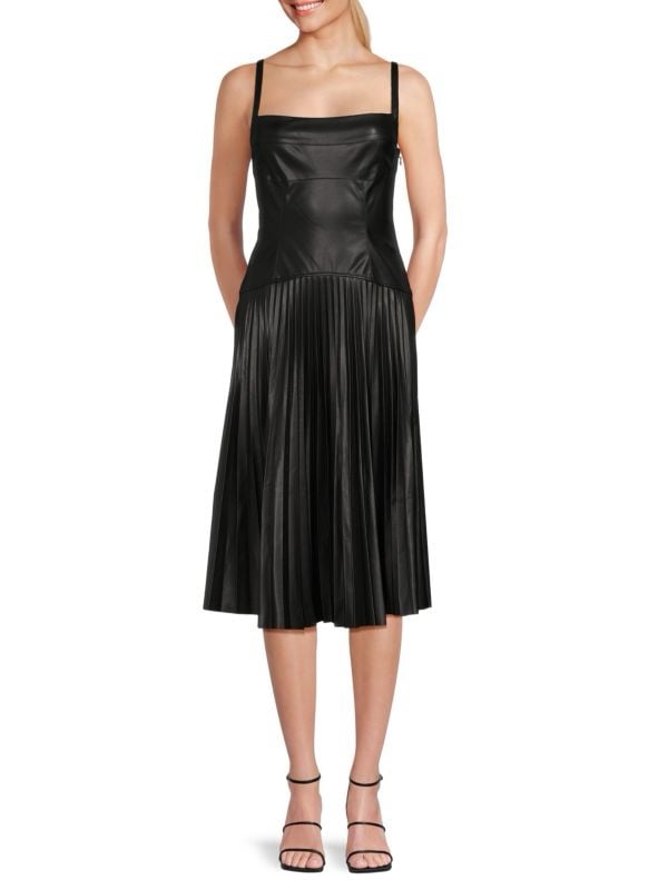 695 PROENZA SCHOULER Pleated Drop Waist Faux Leather Dress size0