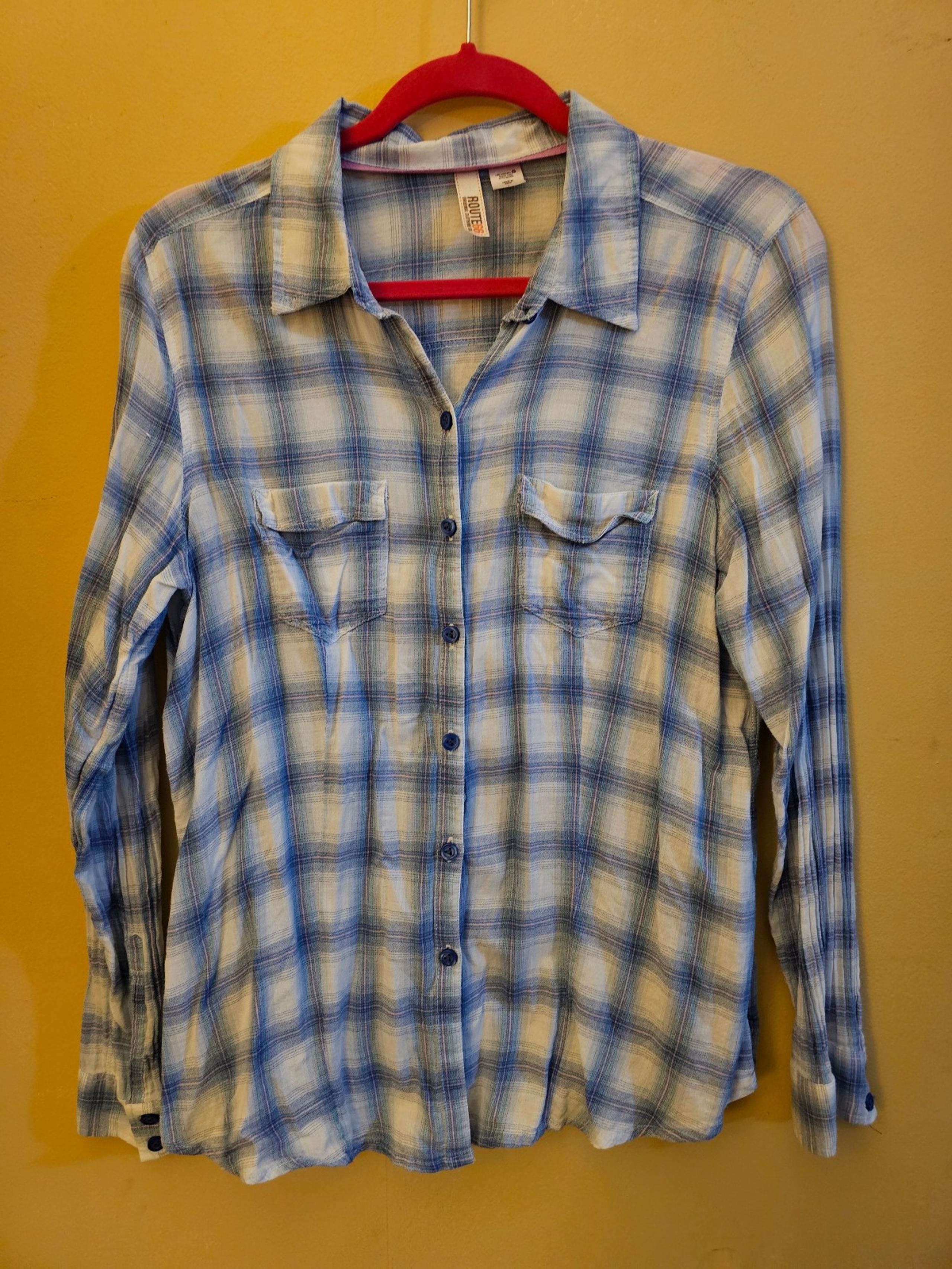 Route 66 ladies plaid button down shirt L