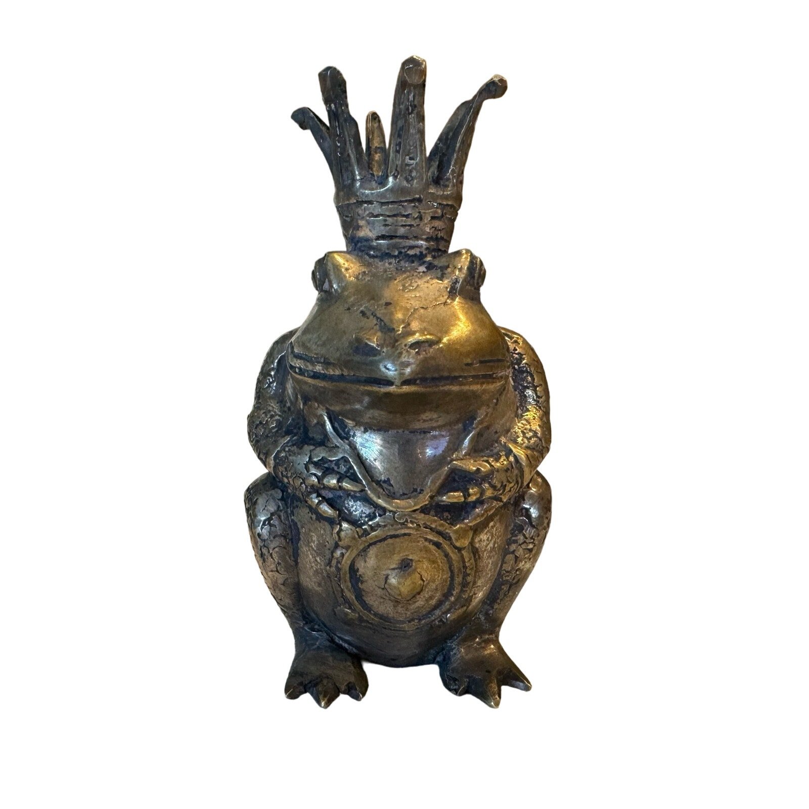 Bronze Frog Prince Candleholder decor mid century modern with crown, medallion