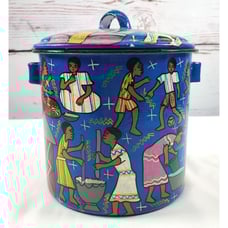 Hand Painted Traditional African Folk Art Enamel Ice Bucket with Lid By Theresa