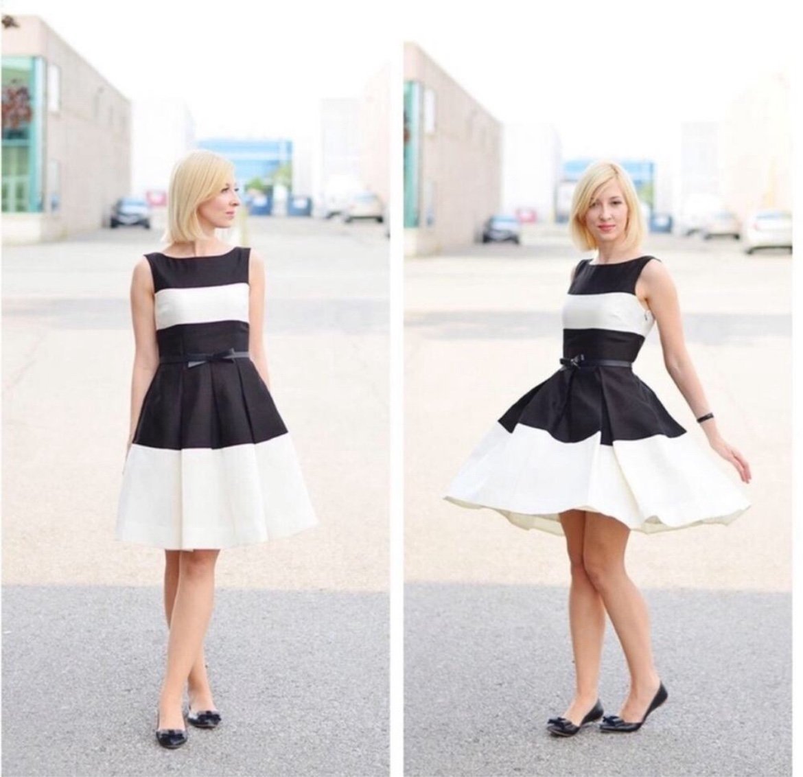 Kate Spade Gayle Black & cream Wide Stripe Pockets Side Zip Fit & Flare Dress