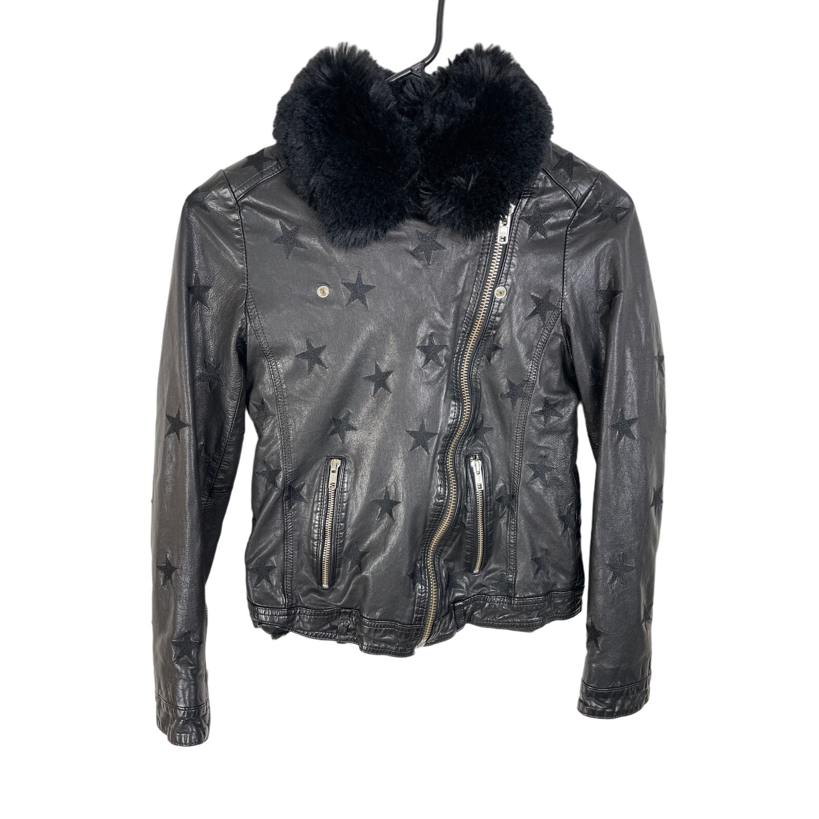 Samantha Sipos Womens Seeing Stars Black Lambskin Leather Biker Moto Jacket XS