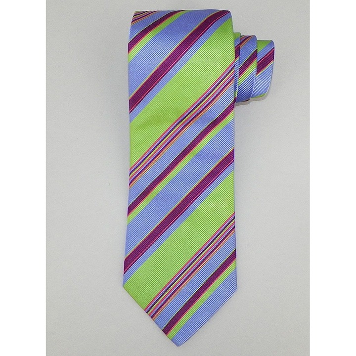 RALPH LAUREN PURPLE LABEL Mens Lime Periwinkle STRIPED Woven Silk Tie
