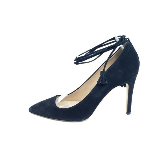 J Crew Falsetto Heel Pointed Toe Black Suede Ankle Tie Black Womens US 8