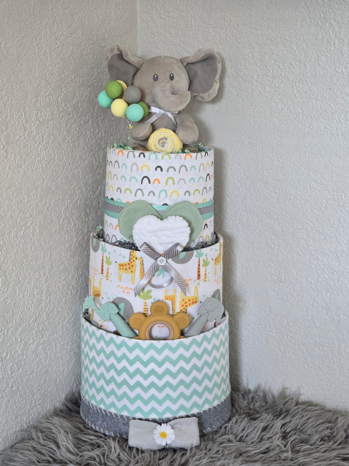 Gender Neutral Elephant Chevron Diaper Cake
