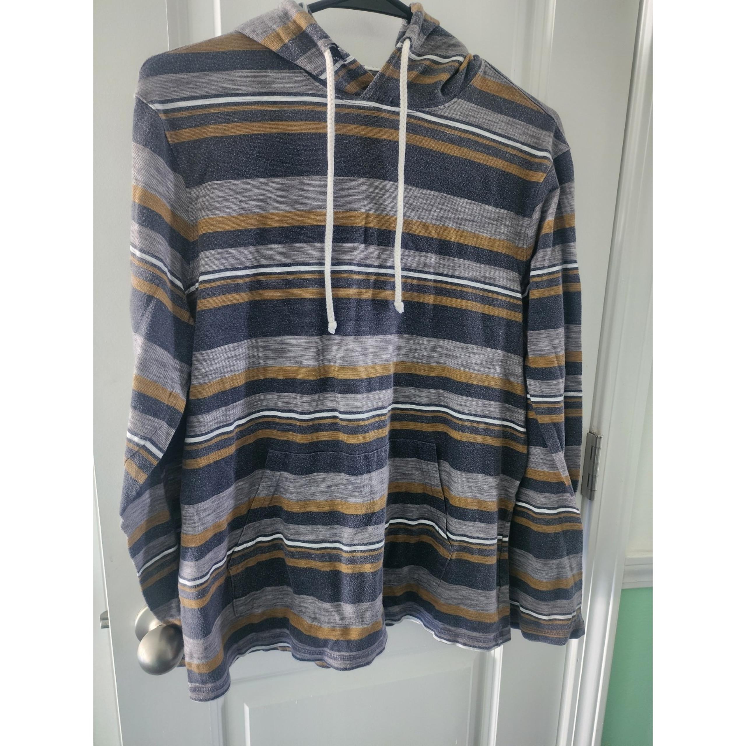 Urban Pipeline men's lightweight hooded pullover, Gray Blue Gold Black Large