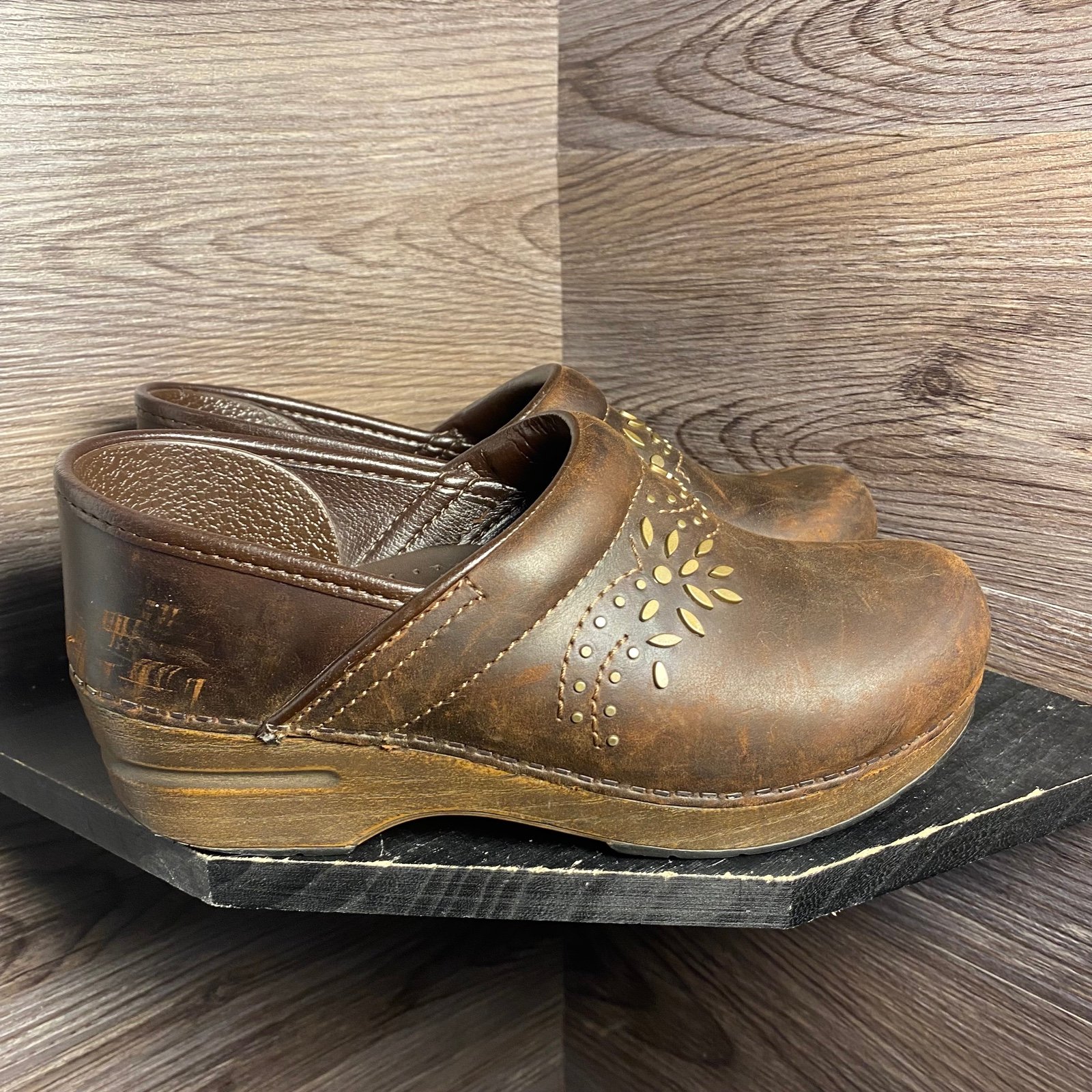 Dansko Patricia studded brown leather clogs