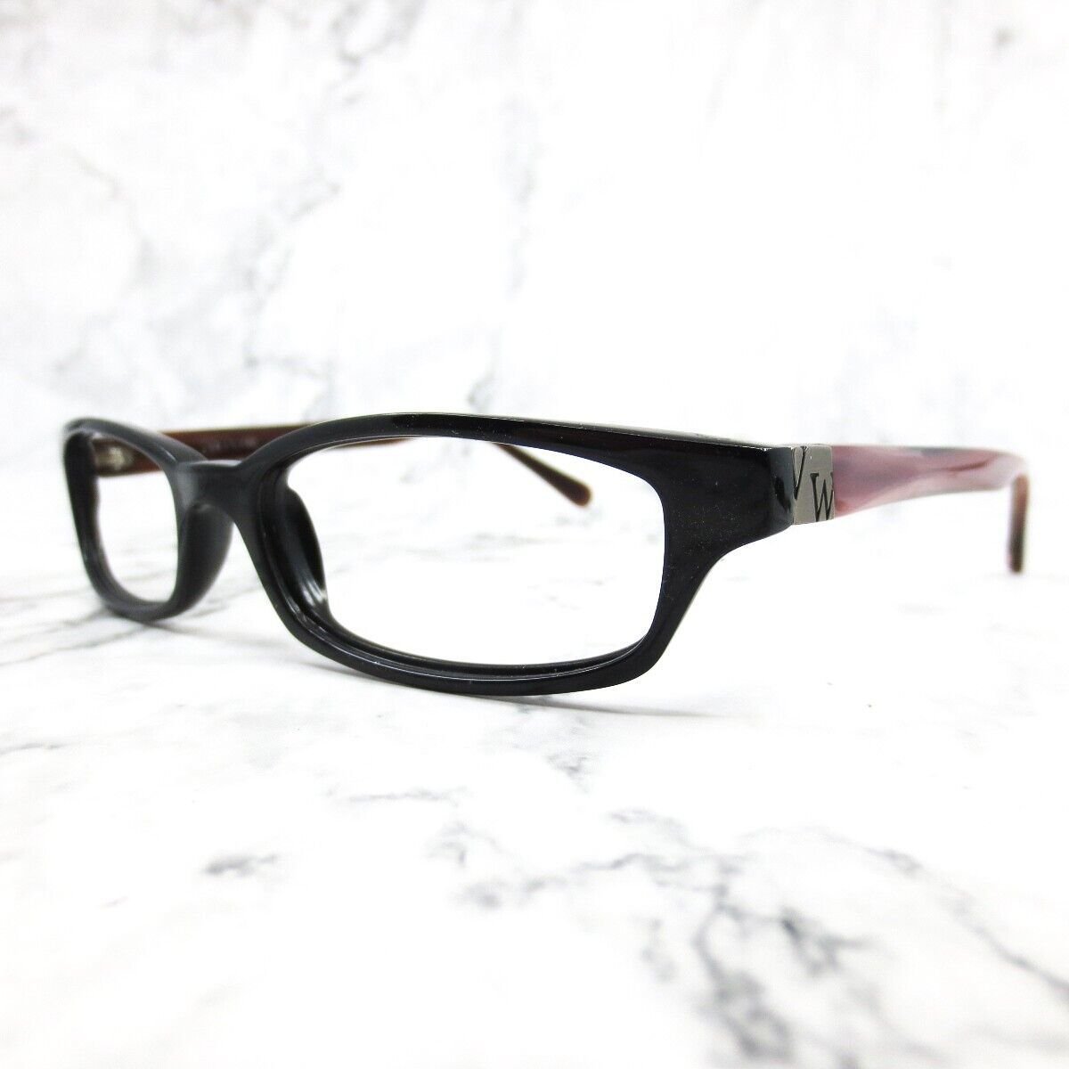 Vera Wang Eyeglasses Frames V030 BK Black Purple Rectangular Horn Rim 53-17-135