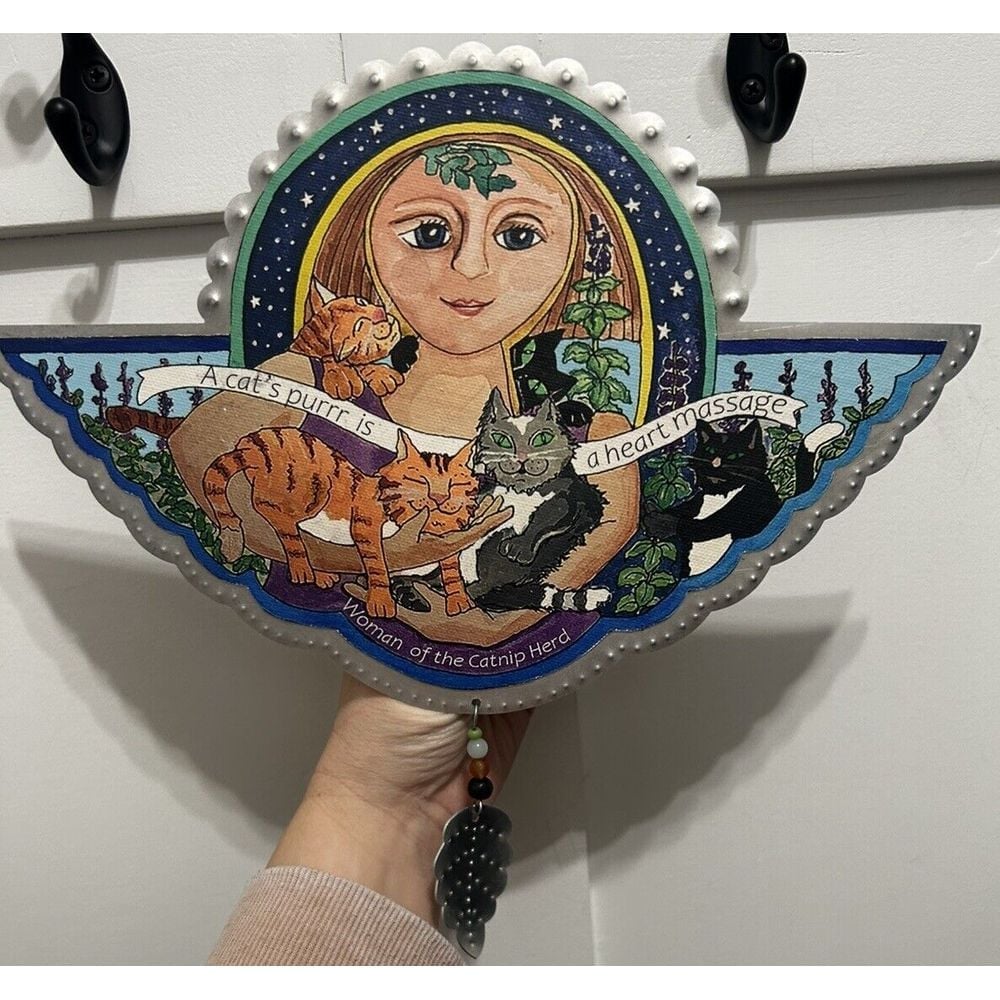 Signed Studio Jorn Metal Cat Wall Plaque Decor Woman Of the Catnip Herd