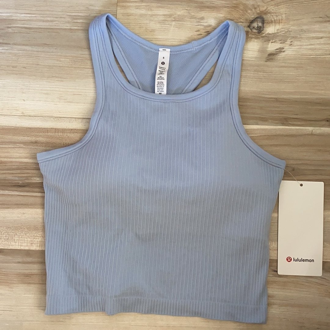 ❤️ Lululemon Ebb to Street Racerback Crop Tank Blue Linen NWT