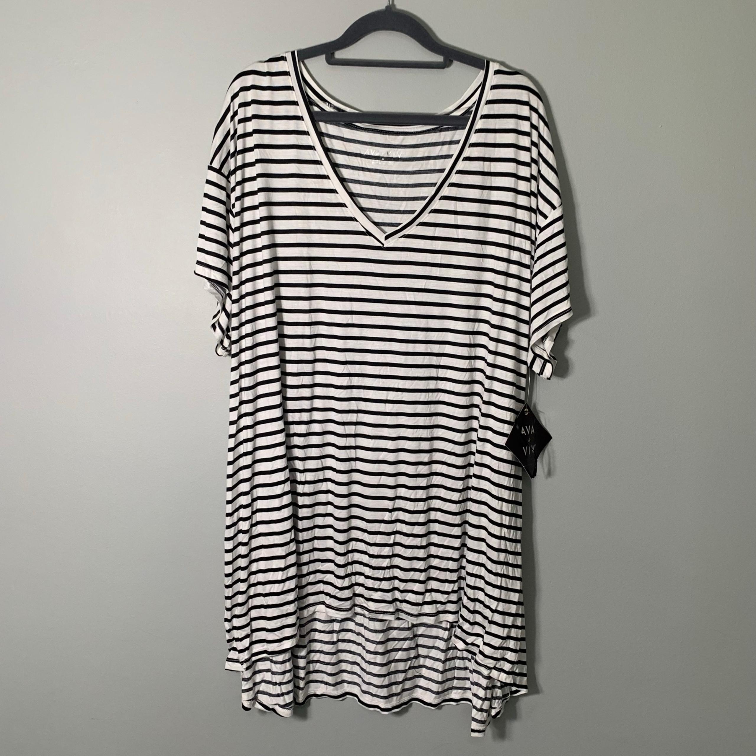 NEW Ava & Viv 100% modal super soft black white striped short sleeve t-shirt