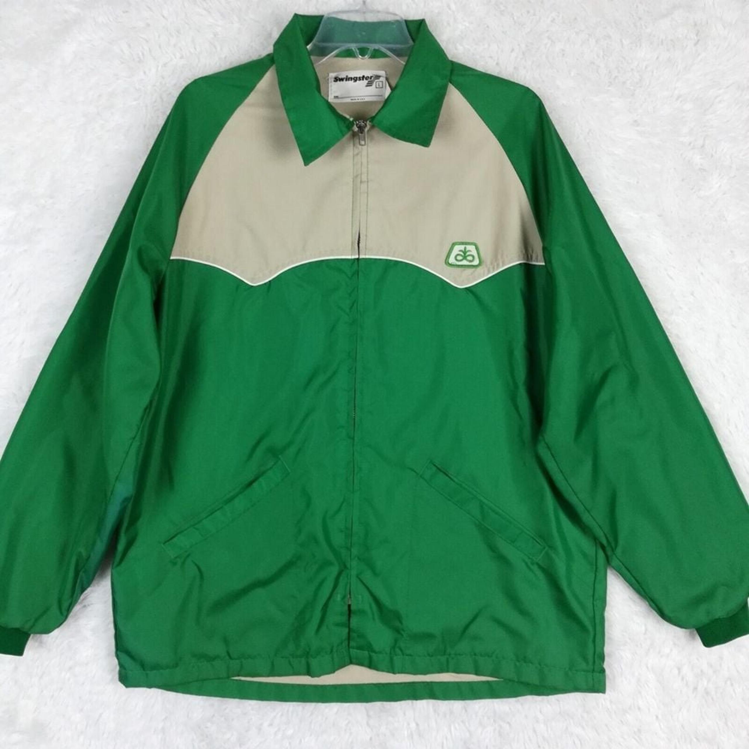 Vintage Pioneer Swingster Mens Jacket Lightweight Green Tan Windbreaker Zip L