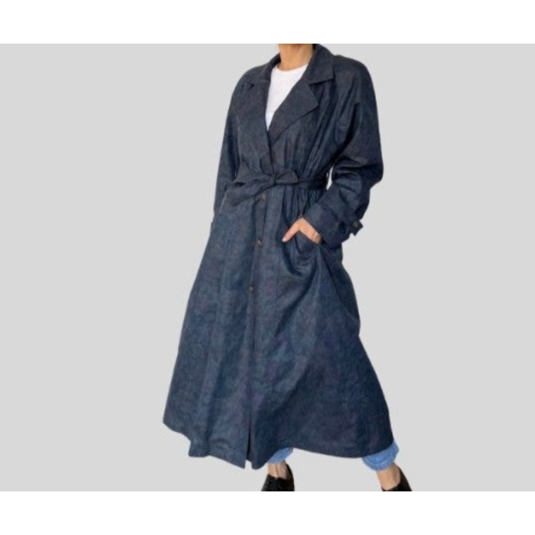 Vintage London Fog Size 12P Blue/Purple Floral Pattern Trench Coat