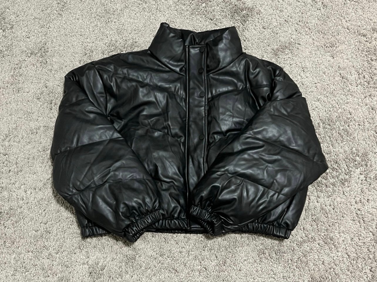 Celebrity Pink Faux Leather Puffer Jacket