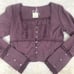 FREE PEOPLE Joi Purple Cropped Button Front Top Eyelet Long Sleeve Small New