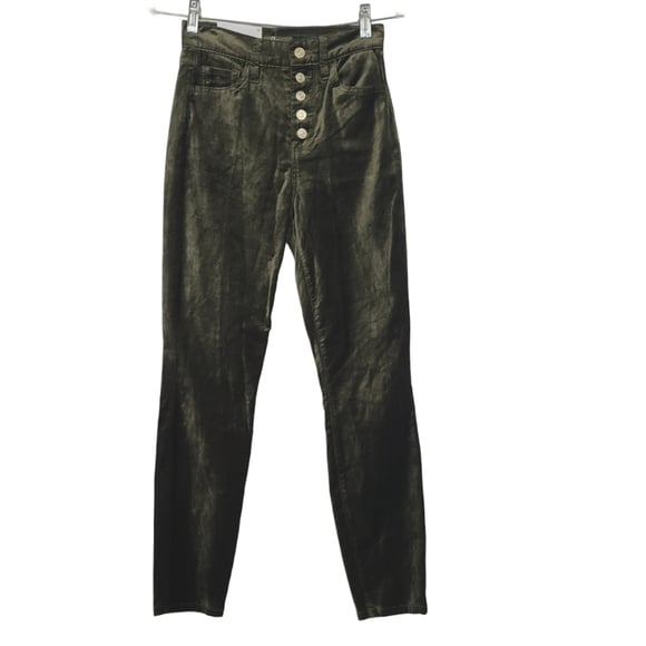 NWT 7 For All Mankind High Waist Ankle Button Fly Velvet Super Skinny Pants 24