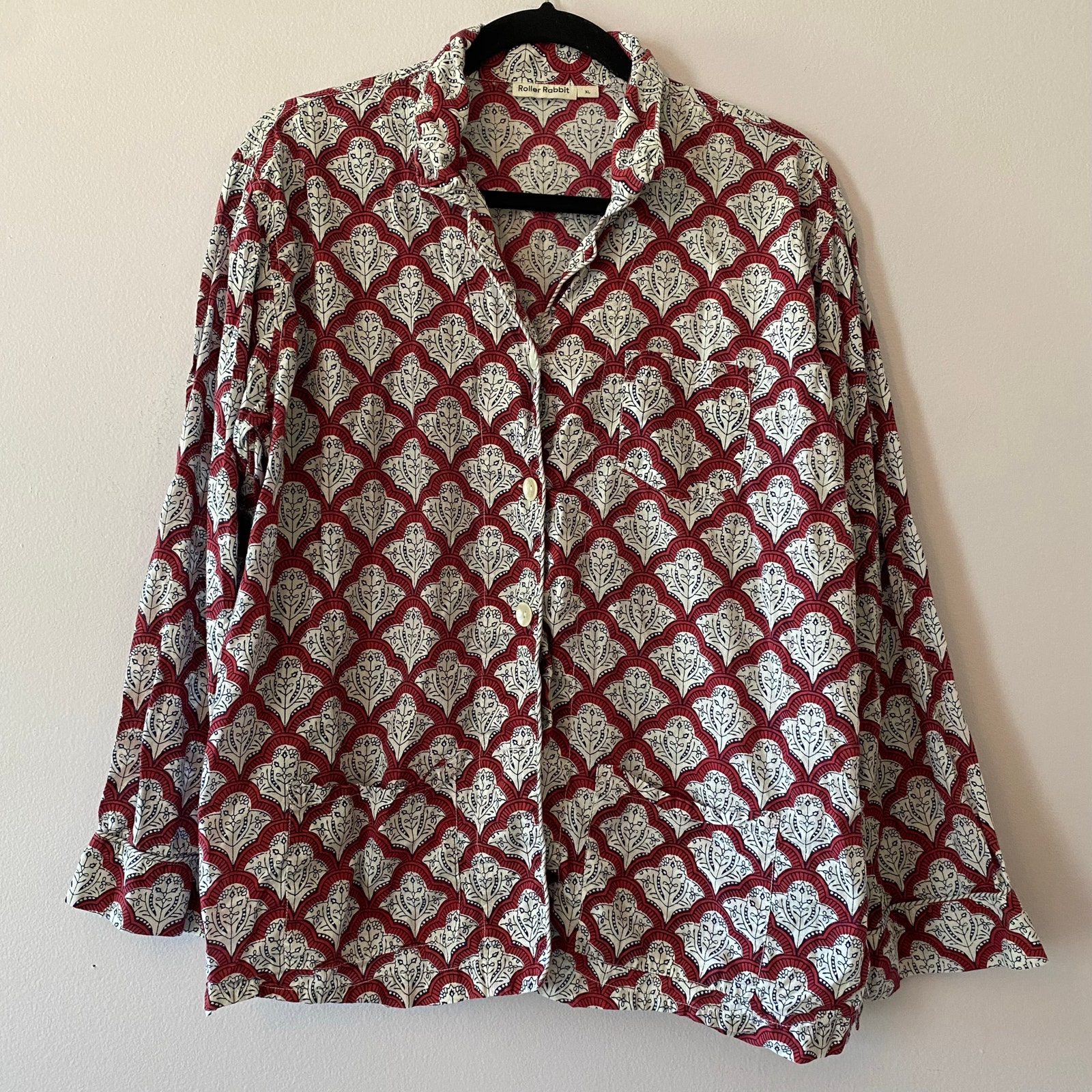 Roller Rabbit Women's size XL Jemia Red White Long Sleeve Button Down Pajama Top