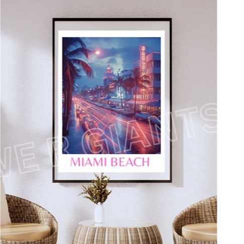 Miami Beach Art Deco Print 18x24 Trendy Wall Art Cityscape Print South Beach