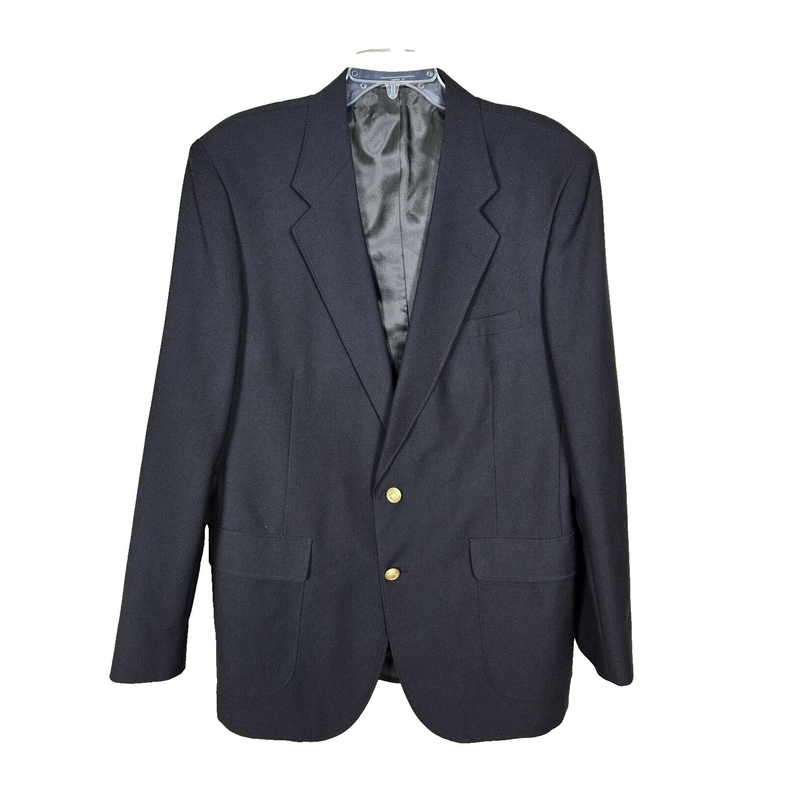 David Taylor Blazer SZ 42L Black Gold Crested Two Button Wool Blend Suit Jacket