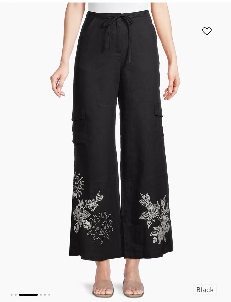 Johnny Was Addison Embroidered Wide-Leg Linen Pants. MSRP 248