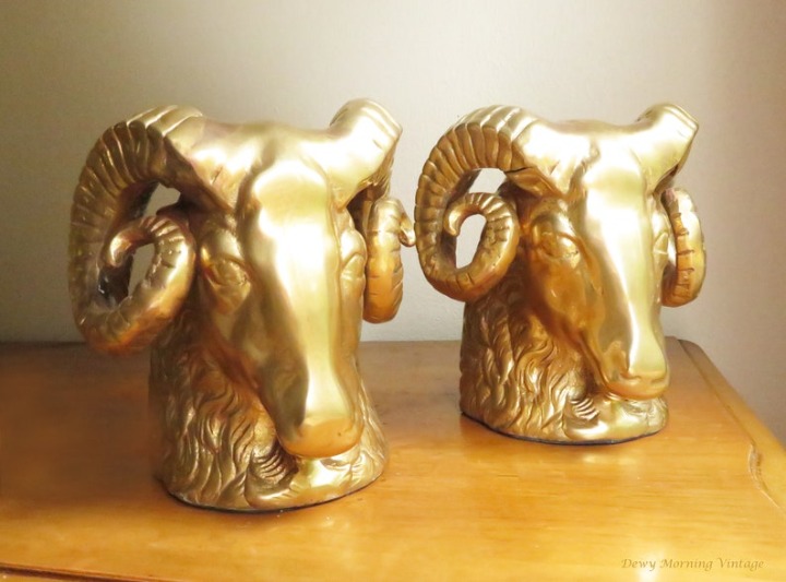 Vintage Brass Sheep Bookends, Hollywood Regency, Bighorn Goat, Heavy Duty